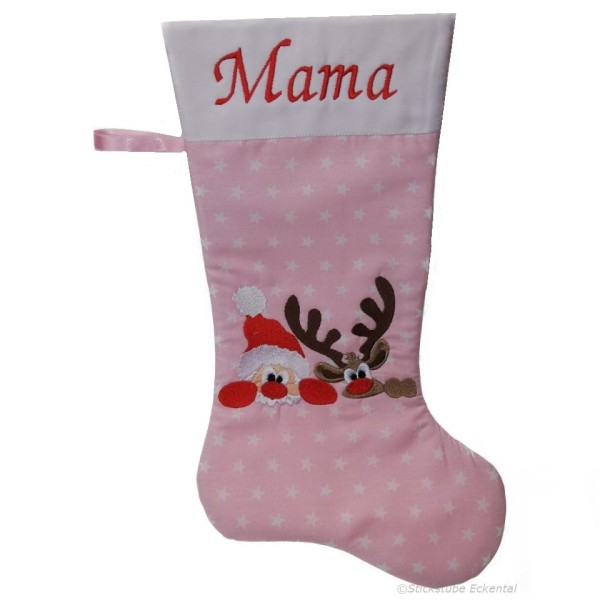 Nikolausstiefel Rentier und Weihnachtsmann XXL altrosa
